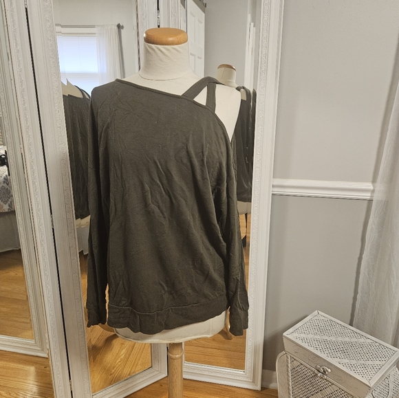 Express Olive Green Off the Shoulder Sweater - Picture 1 of 3